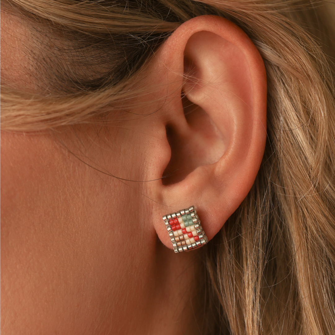 The Branch in True Red - Stud Earrings with Palestinian Tatreez Pattern