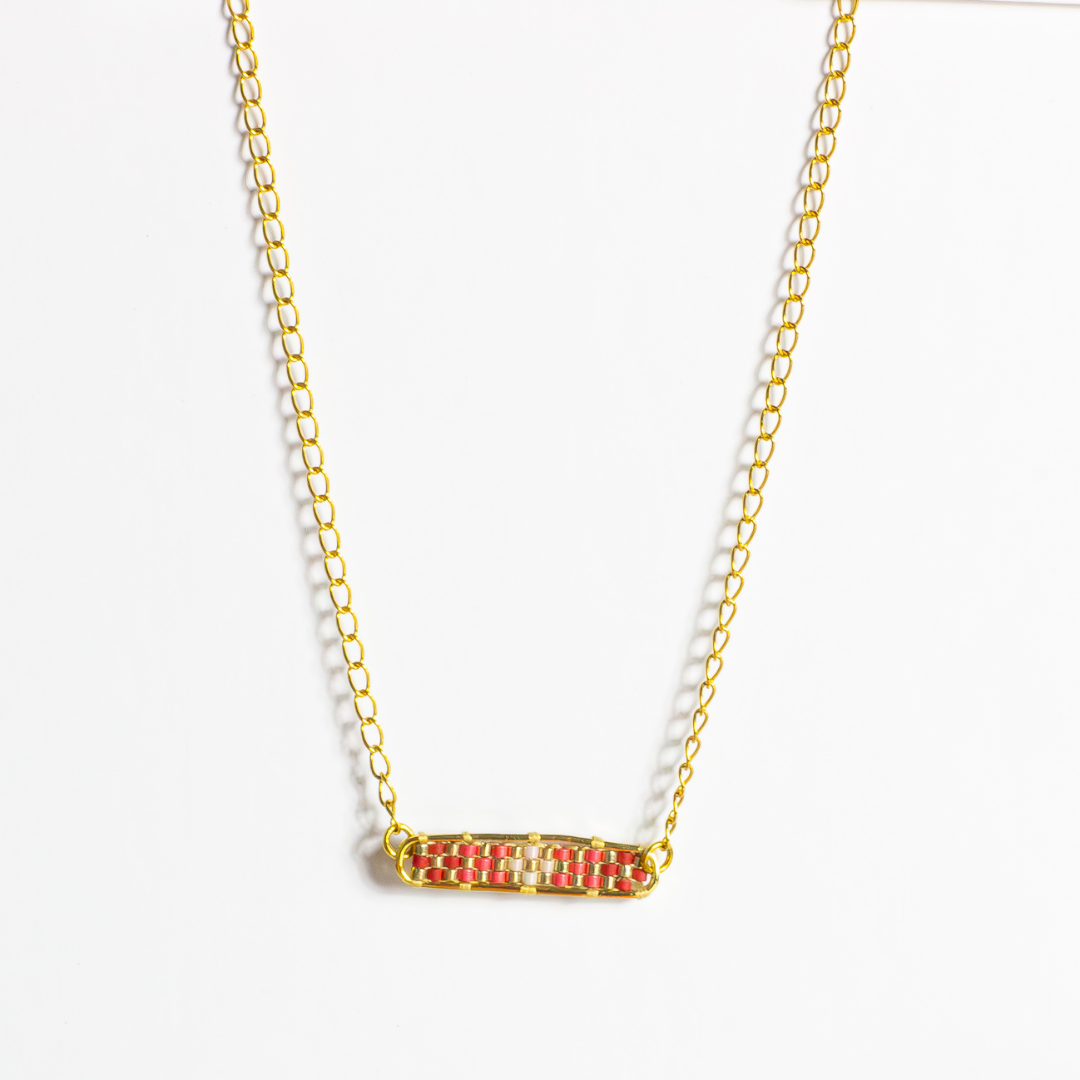 Tulkarem in Brick Red - Necklace with Palestinian Tatreez Pattern